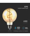 V-Tac 4W LED globlampa - Filament, Ø9,5 cm, extra varmvitt, 2200K, E27