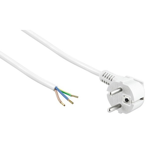 1,5 meter strömkabel - 250V, IP20 inomhus, vit, Schuko-kontakt och avisolerade ledningar, 16A