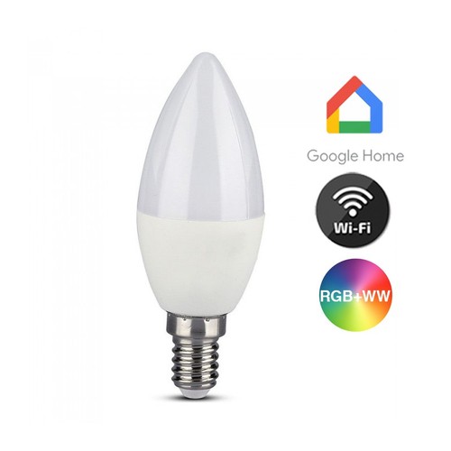 V-Tac 5W Smart Home LED lampa - Tuya/Smart Life, fungerar med Google Home, Alexa och smartphones, E14