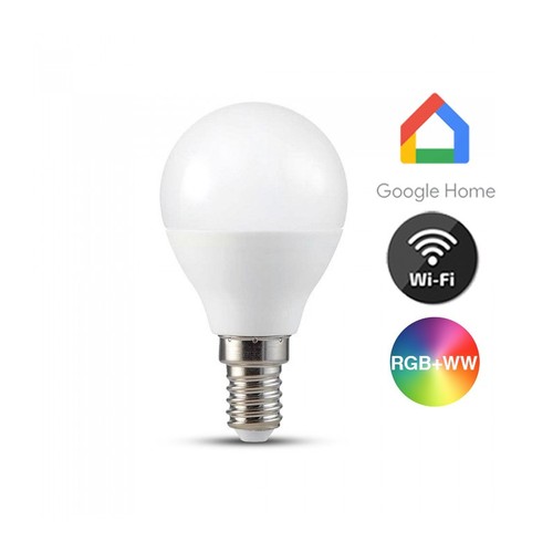 V-Tac 5W Smart Home LED lampa - Tuya/Smart Life, fungerar med Google Home, Alexa och smartphones, P45, E14