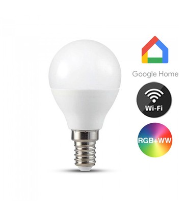 V-Tac 5W Smart Home LED lampa - Tuya/Smart Life, fungerar med Google Home, Alexa och smartphones, P45, E14