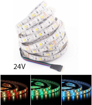 12W/m RGB+WW LED strip - 5 meter, IP65, 60 LED per. meter, 24V