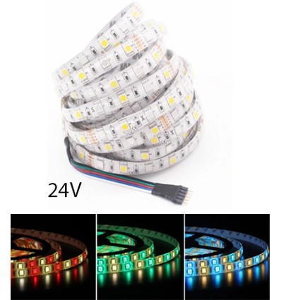 12W/m RGB+WW LED strip - 5 meter, IP65, 60 LED per. meter, 24V