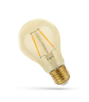 2W LED lampa - A60, filament, rav färgad glas, extra varm, E27