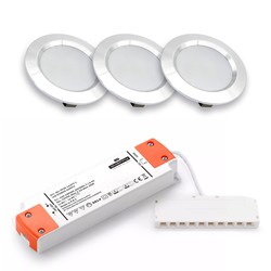 Downlights 3 st. LEDlife Reco68 möbelspot - Borstat stål, inkl. dimbar strömförsörjning