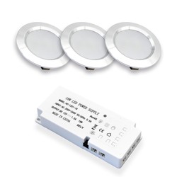 Downlights 3 st. LEDlife Reco68 möbelspot - Borstat stål, inkl. strömförsörjning