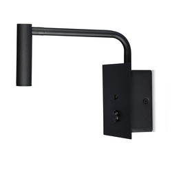 Vägglampor V-Tac 3W LED svart vägglampa - Justerbar vinkel, av/på knap, USB uttag, IP20 inomhus, 230v, inkl. ljuskaalla