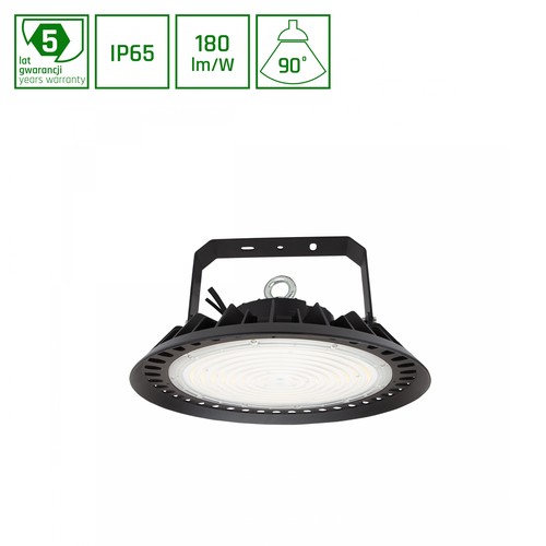 200W LED high bay, 180lm/W - DALI dimbar, 90 grader, IP65, IK08, svart hölje