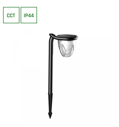 1W Solara Brilo solcells LED lampa, 3-i-1 - 3.7V, 100lm, CCT, bordslampa, vägglampa och spett, IP44, svart