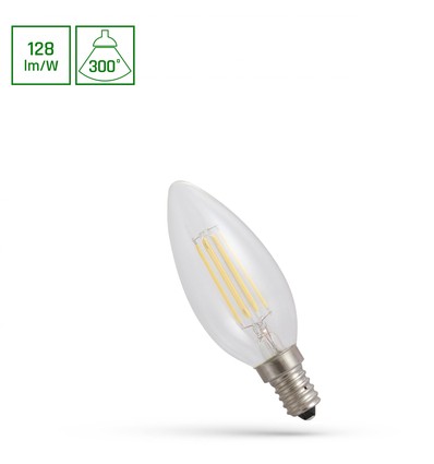 E14 5,5W LED kronljus - Filament, klart glas, 700lm, 2700K, C35