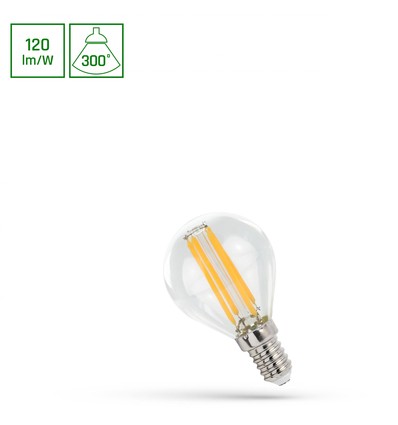 E14 5,5W LED klotlampa - 120lm/W, 660lm, filament, 300° beam, varmvit