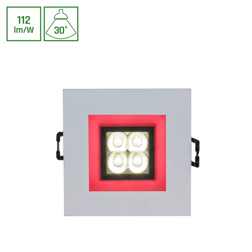 FIALE 4LED 4x1W 30° 230V Fyrkantig, Kall vit, LED, Spot, Röd ram