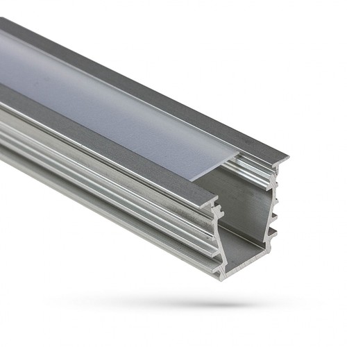 Aluminiumprofil djup för LED-remsor - 1 meter, mjölkvitt täckglas, utan ljuskälla