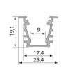 Aluminiumprofil djup för LED-remsor - 1 meter, mjölkvitt täckglas, utan ljuskälla