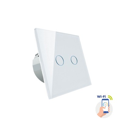 Smart 2-zon WiFi strömbrytare - 2x1000W, vitt glas, fungerar med Google Home/Alexa, IP20 inomhus