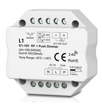 LEDlife rWave 1-10V inbyggningsdimmer - RF, push-dim, LED dimmer, till inbyggning