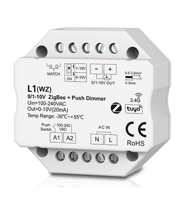 LEDlife rWave 1-10V Zigbee inbyggd dimmer - Hue kompatibel, RF, push-dim, LED dimmer, till inbyggning