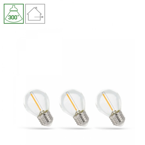 LED Glödlampa E27 1W - 230V, Koltråd, Varmvit, Klar, Spectrum, 3-pack