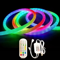 Neon Flex LED strip 24V 5m RGBIC Neon flex komplett set - Vävt rep, Bluetooth App, Fjärrkontroll, USB