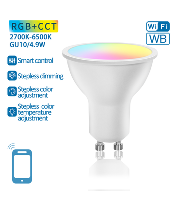 Aigostar SMART WiFi/BT, GU10 LED Pære 4,9W i RGB+CCT - 120°