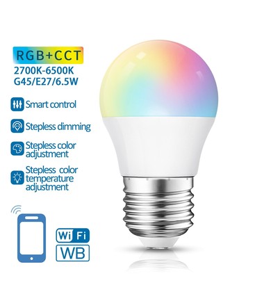 Aigostar SMART WiFi/BT, G45, E27 Mat LED Kronepære 6,5W i RGB+CCT