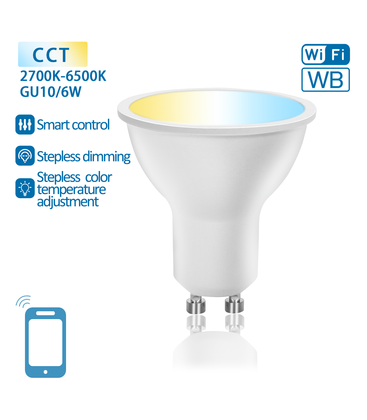 Aigostar SMART WiFi/BT, GU10 LED Pære 6W, CCT 2700K-6500K - 120°