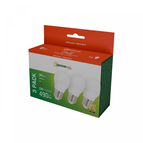 3-pack E27 6W LED-lampa - G45, varmvit