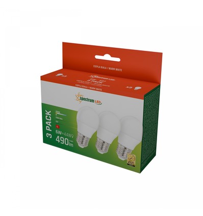 3-pack E27 6W LED-lampa - G45, varmvit