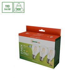 Leverantör LED 7W E27 - 230V, Koltråd, Varm Vit, Klar, Spectrum, 3-pack