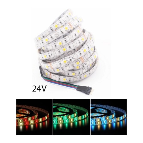 5m 12W/m RGB+CW LED-strip - 24V DC, IP65, 60 LED per meter