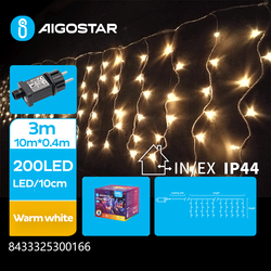 Juleljus 10m LED varm vit ljusslinga - 200 LED, 10x0,4m, 50 rader, 8 ljusspel, IP44, transparent kabel