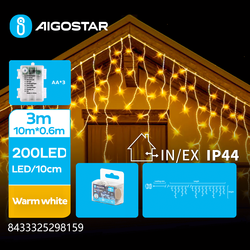  EN: 3AA Battery Icicle (Wave) Flat String Lights-Warm White-3M+10M*0.6M-200LED-50string-transparent wire-8blink+time+IP44