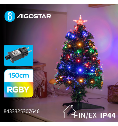 150 cm LED julgrans ljusslinga - RGBY, 8 ljusspel, timer, IP44