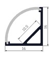 Alu hörnprofil 16x16 för LED-strip - 1 meter, inkl. mjölkvitt lock, clips och ändstycken, anodiserad
