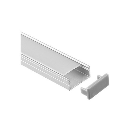 Aluprofil 18x8 för IP65 och IP68 LED-strip - 1m, inkl. mjölkvitt lock, clips och ändstycken, anodiserad