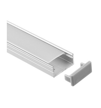 Aluprofil 18x8 för IP65 och IP68 LED-strip - 1m, inkl. mjölkvitt lock, clips och ändstycken, anodiserad