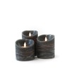 LED blockljus Ø10cm, 3 st, rörlig flamma, svart melerad