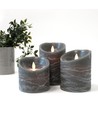 LED Blockljus Ø10cm, 3 st, rörlig låga, svartmelerad - Inkl. fjärrkontroll och timer, 10/12,5/15cm, äkta vax