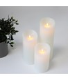LED blockljus XL, 3 st, Ø10cm, 17,5/22,5/30cm, rörlig flamma, vit