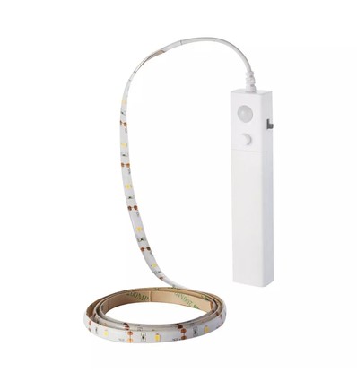 V-Tac 2,4W/m stänksäker LED strip - 1m, 6V, IP65, PIR sensor, batteri, 30 LED per. meter