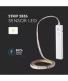 V-Tac 2,4W/m stänksäker LED strip - 1m, 6V, IP65, PIR sensor, batteri, 30 LED per. meter