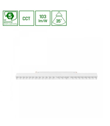 System Shift CCT- Grid L Skens Belysning 22W - 440x23x42mm, 40°, Vit, CCT Strömbrytare.