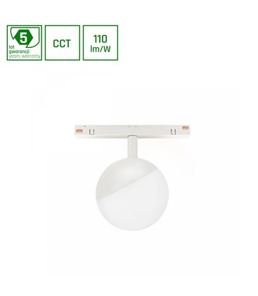 System Shift CCT- Globe Sphere skinnebelysning Ø100x130mm, 5W, 165°, vit, CCT-brytare.