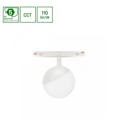 System Shift CCT- Globe Sphere skinnebelysning Ø100x130mm, 5W, 165°, vit, CCT-brytare.