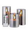 LED blockljus i gråtonat glas Ø7,5cm, 3 st, flammeffekt