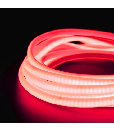 5 m. vattentät Röd Neon COB LED strip - 230V, IP67, 288 LED, 11,5W/m, kan klippas var 10cm