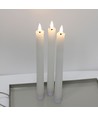 3-pack vita LED-stearinljus, flameffekt - Ø2,2cm, Höjd: 24,5cm, kronljus, fungerar inkl. fjärrkontroll, timer