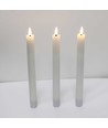 3-pack vita LED-stearinljus, flameffekt - Ø2,2cm, Höjd: 24,5cm, kronljus, fungerar inkl. fjärrkontroll, timer