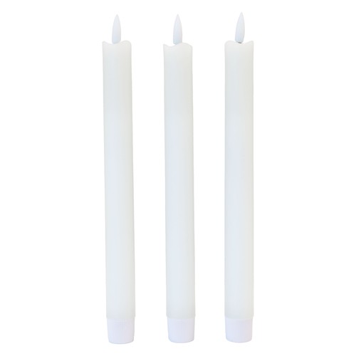 3-pack vita LED-stearinljus, flameffekt - Ø2,2cm, Höjd: 24,5cm, kronljus, fungerar inkl. fjärrkontroll, timer, batteri