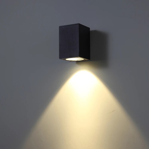 3W vägglampa - IP65, svart, fyrkantig, inomhus / utomhus, inkl. ljuskälla